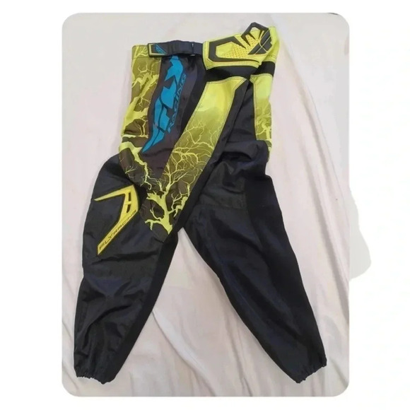 Fly Motocross Motorcycle Riding Pants  Black, Lime & Blue Size 30 - Picture 2 of 12